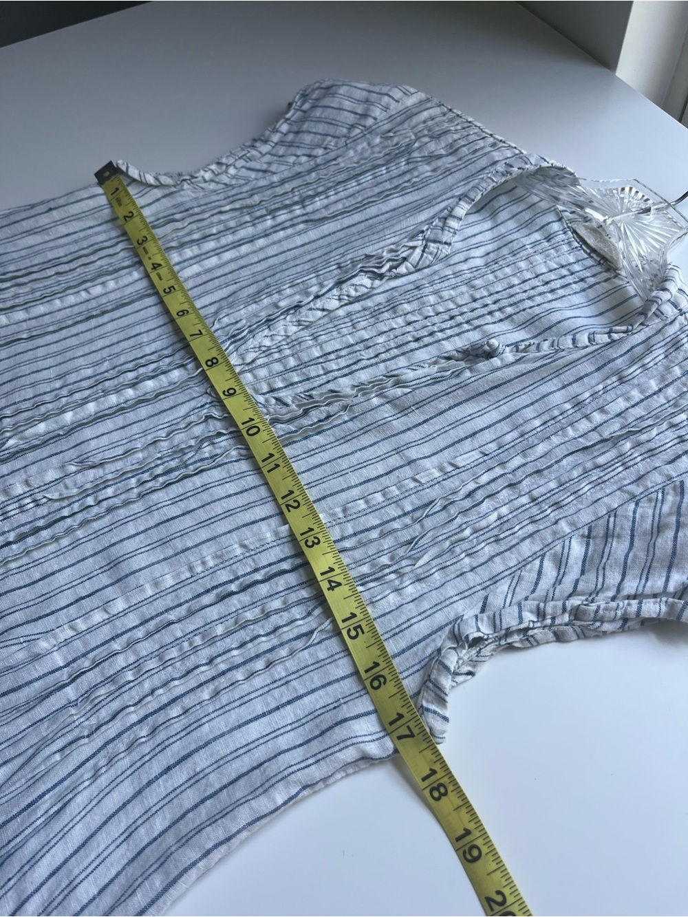 CP Shades Regina 100% Linen Tunic Top Cap Sleeve Blue Stripe Coastal Beach S - Picture 6 of 8